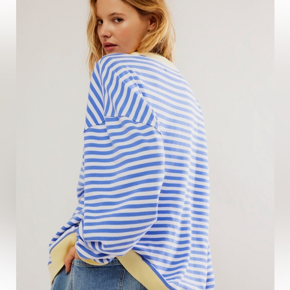 We the Free Classic Striped Oversized Crew Neck ~ Cobalt Combo - Picture 4 of 6